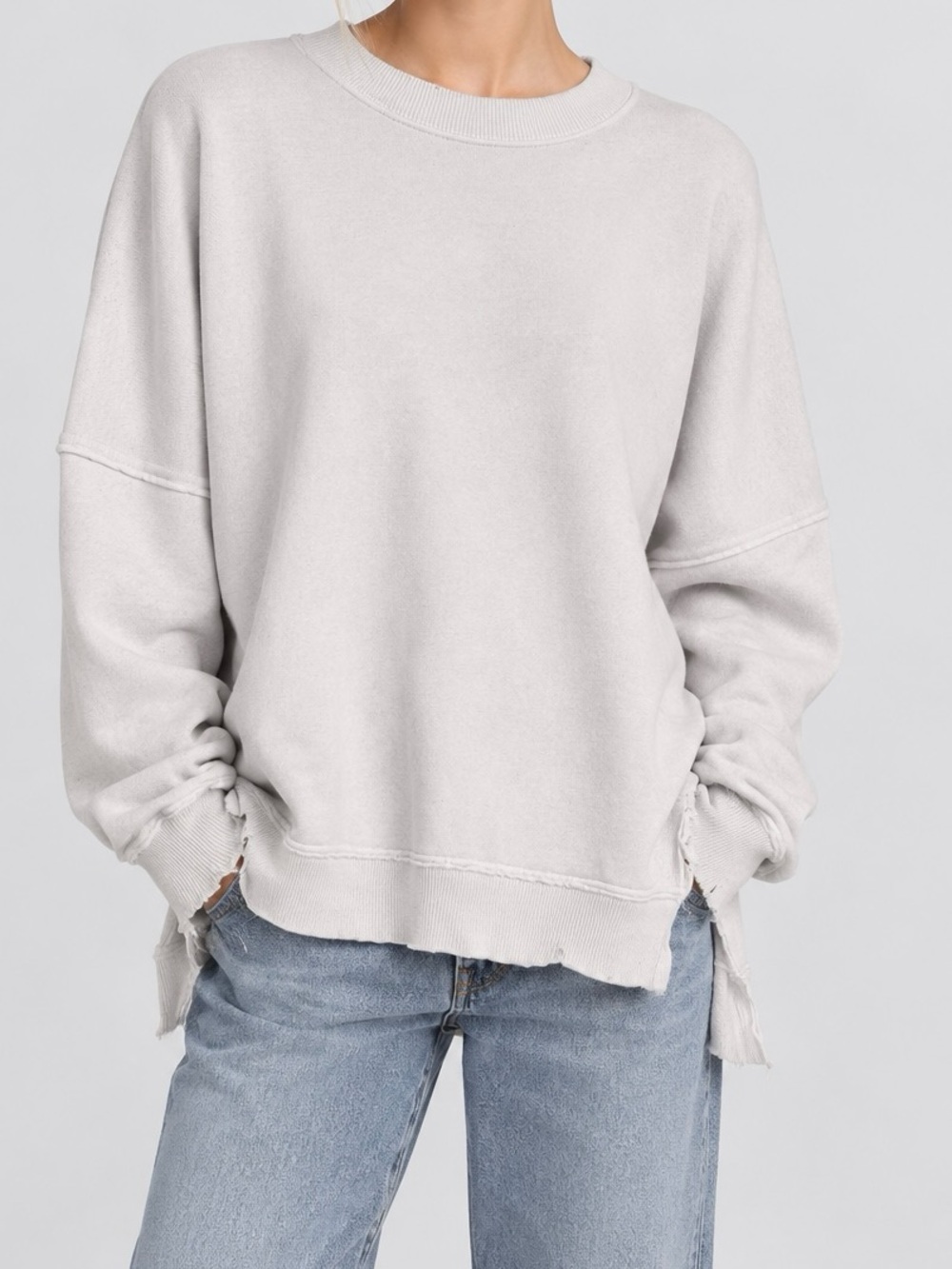 Aerie White Distressed Oversized Crewneck Sweatshirt